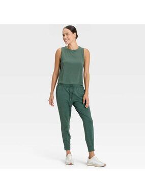 All In Motion Jogger Womens Small Green Sofr Stretch Mid Rise Drawstring